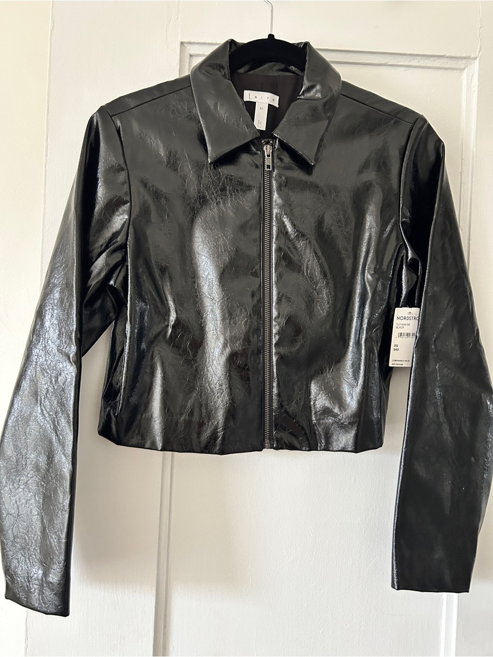 Leith Black Glossy Faux Leather Zip Jacket